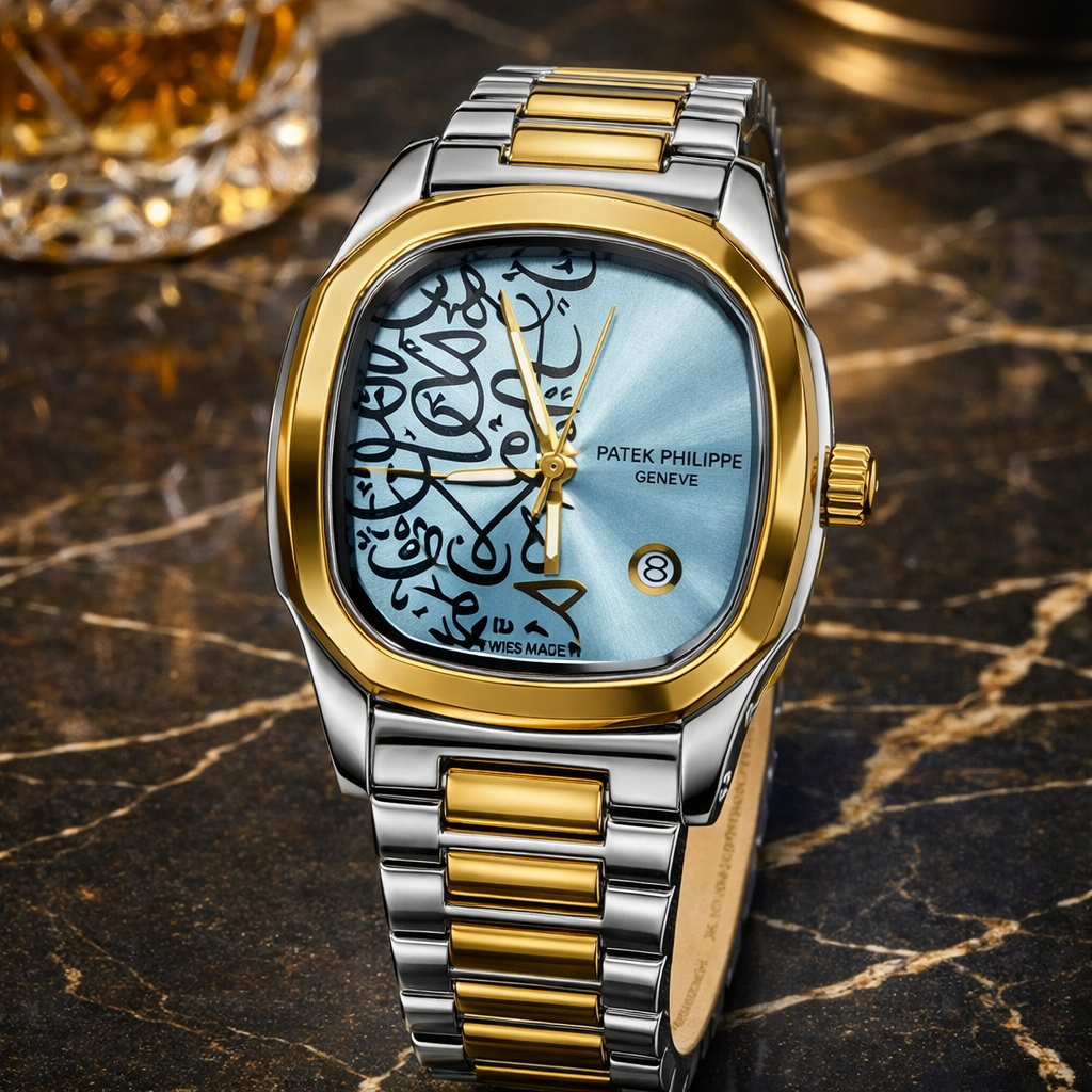 Limited Edition Patek Philippe Genève Gold & White with Arabic-Textured Dial