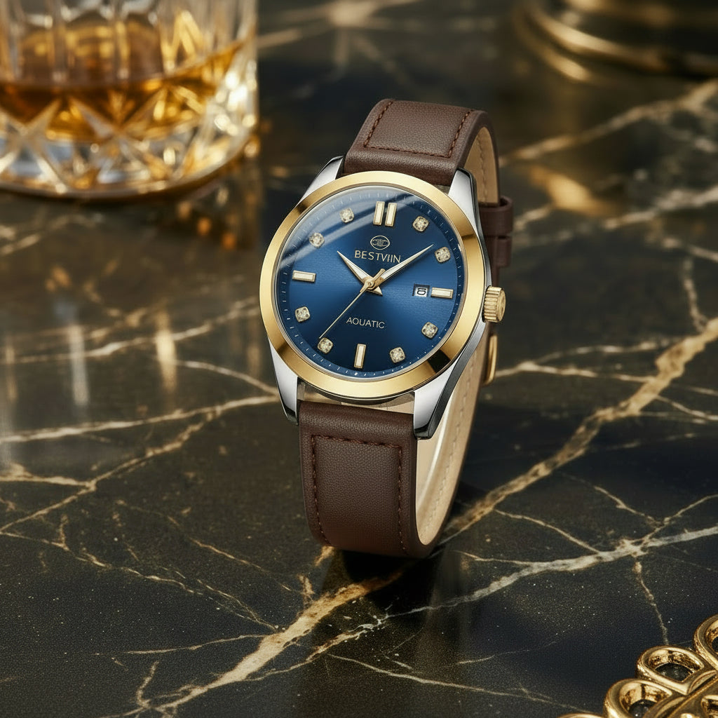 AQUATIME Classic Blue Dial Leather Watch