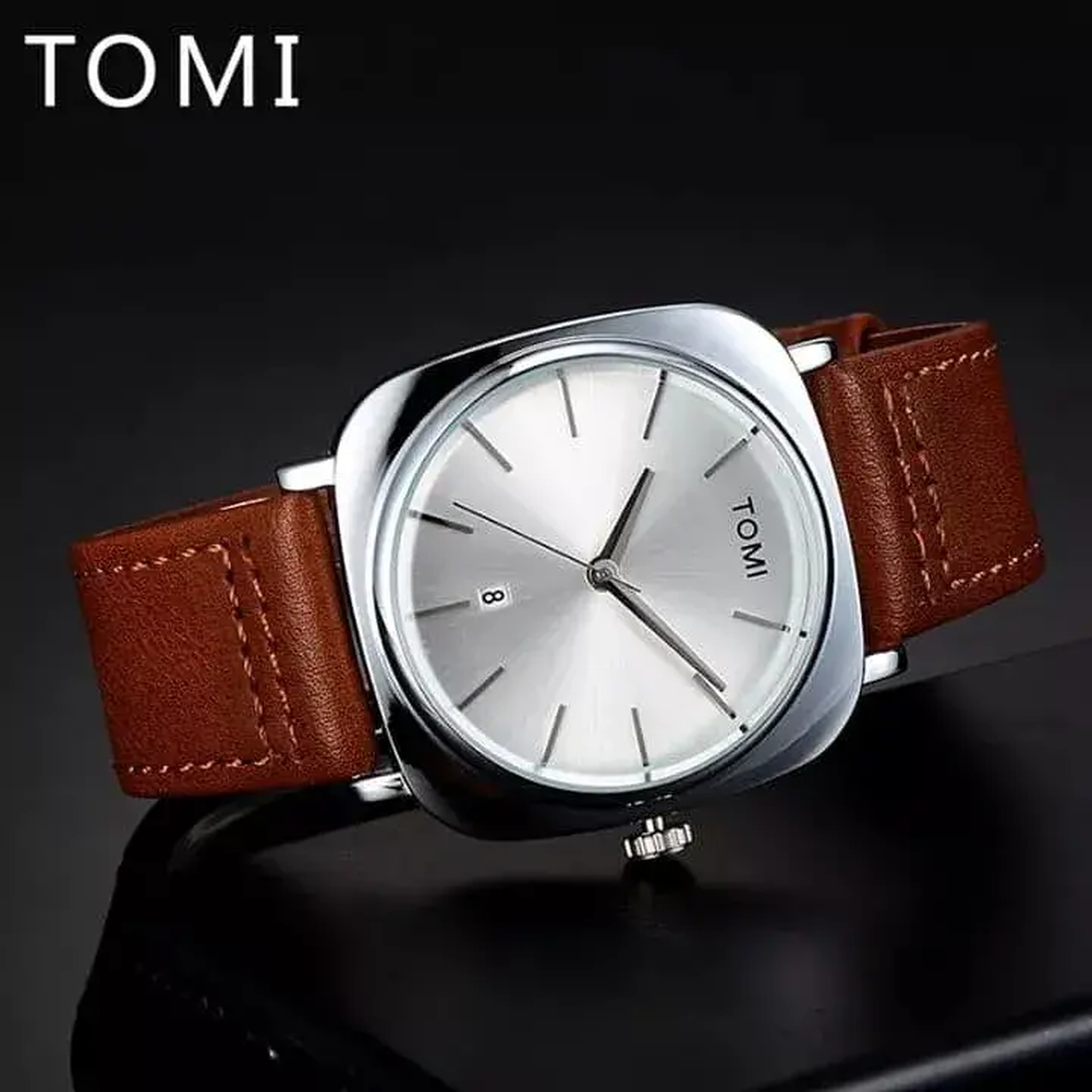 TOMI T-084 Men’s Quartz Watch with White Dial and Leather Strap