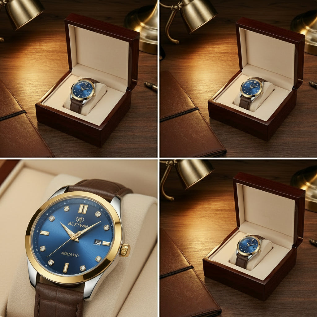 AQUATIME Classic Blue Dial Leather Watch