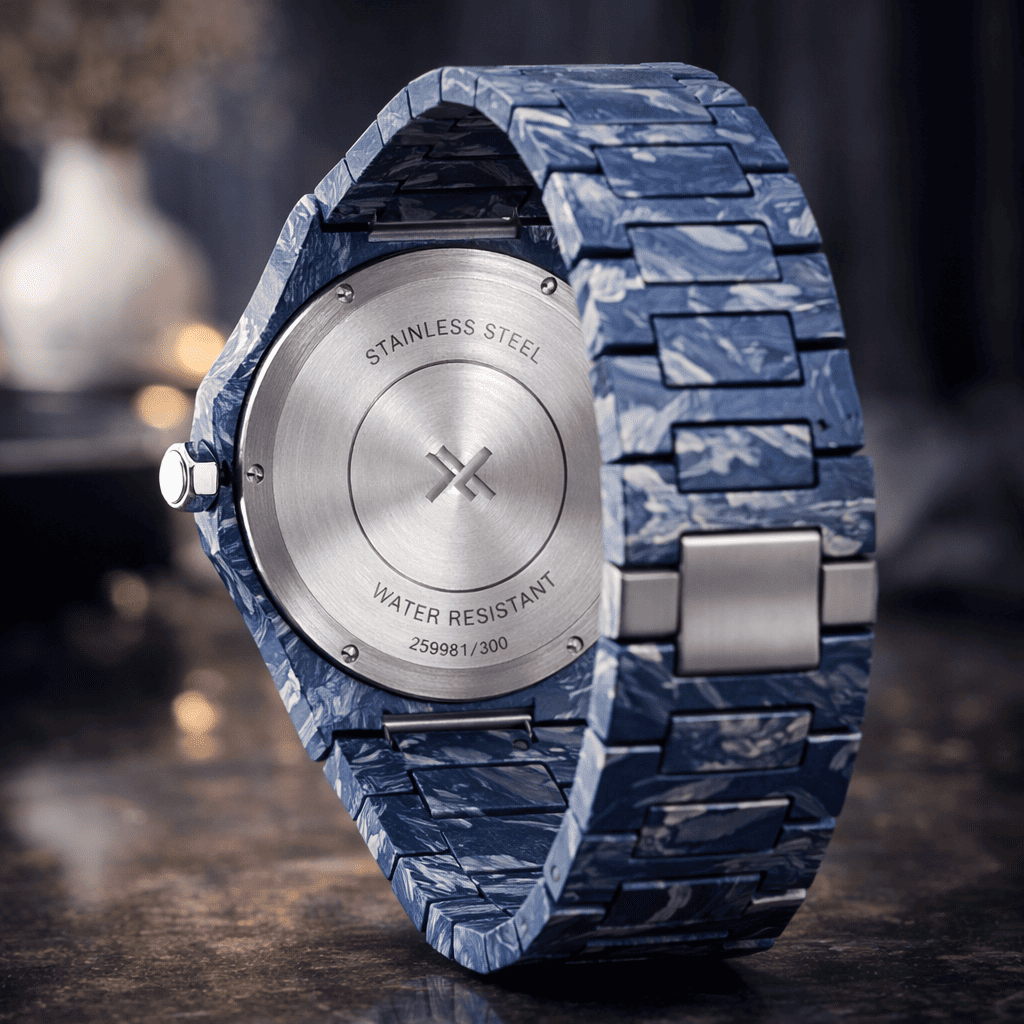 Aura Premium Arabic Numeral Wristwatch with a blue marble pattern