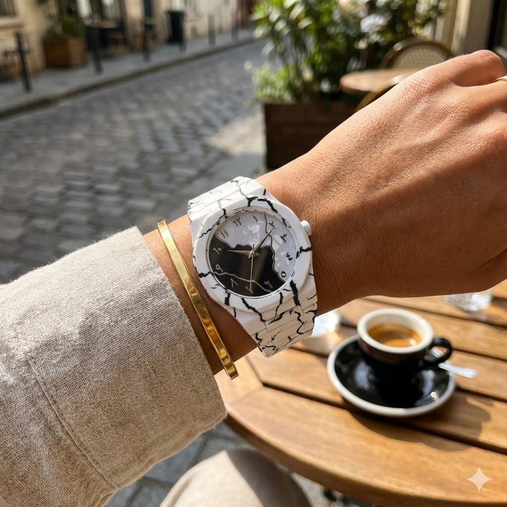 White Arabic Marble Aura Watch