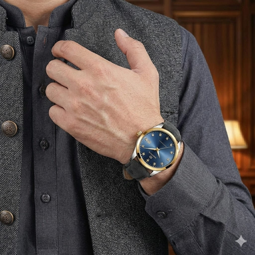 AQUATIME Classic Blue Dial Leather Watch