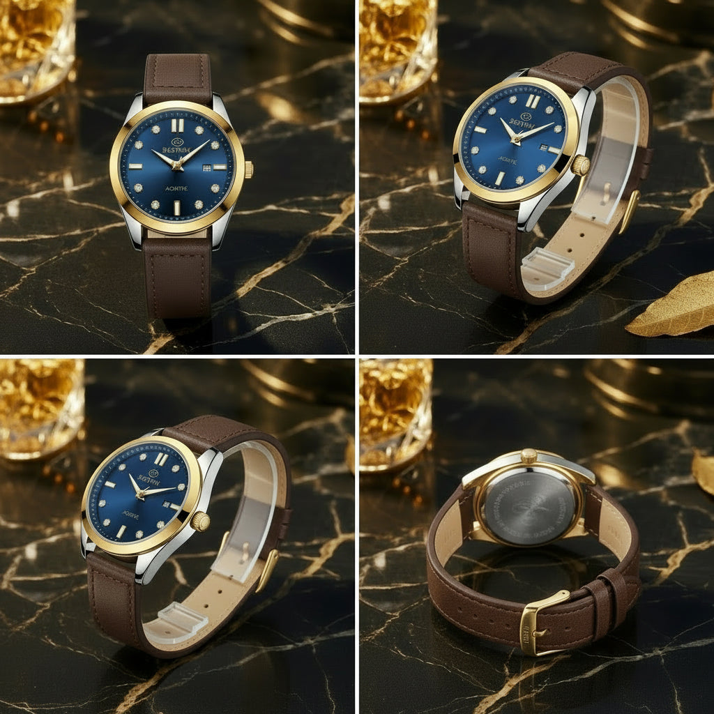 AQUATIME Classic Blue Dial Leather Watch