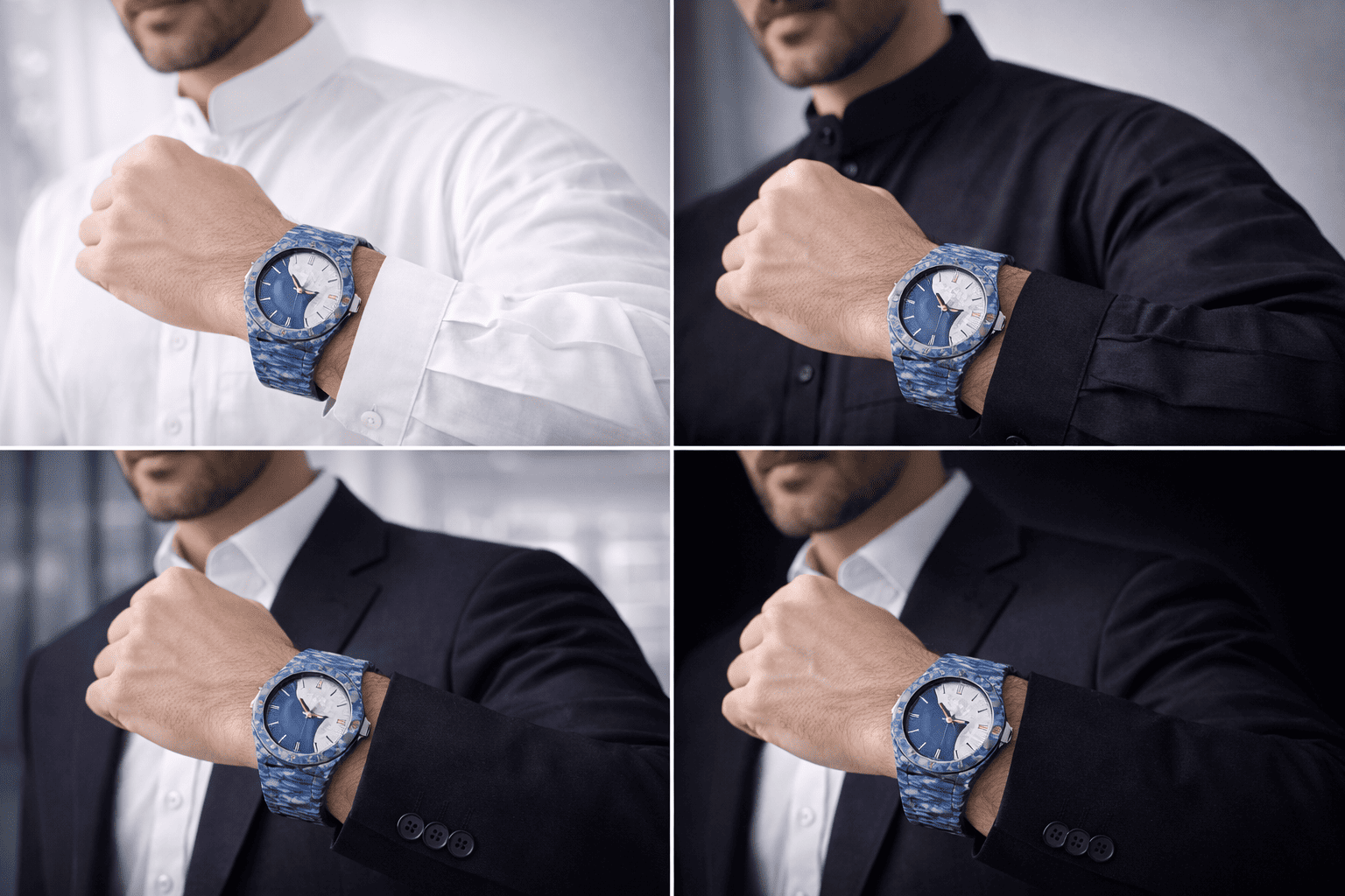 Aura Premium Arabic Numeral Wristwatch with a blue marble pattern