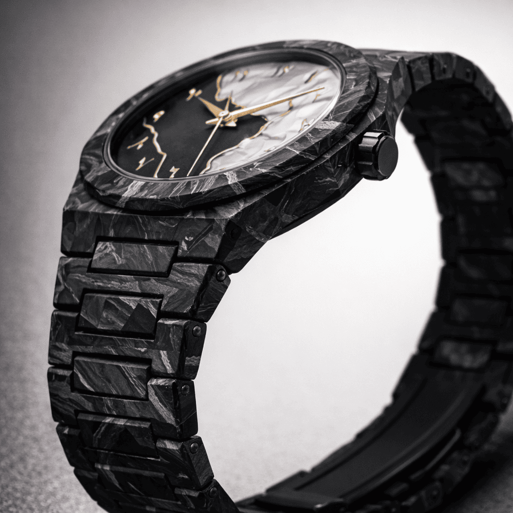 Midnight Black Marble Watch with Black Patterned Strap